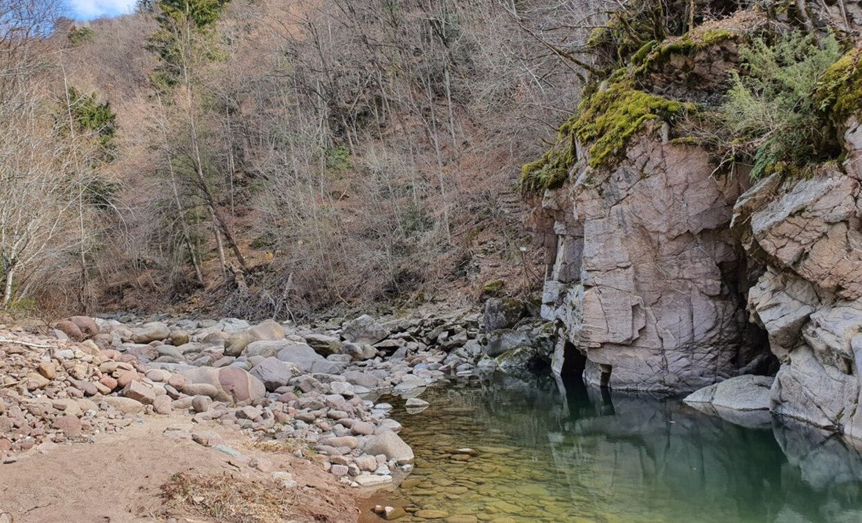 Il sentiero che incrocia l'alveo del torrente | © Elisa Travaglia, Rete di Riserve Val di Cembra Avisio Il sentiero che incrocia l'alveo del torrente | © Elisa Travaglia, Rete di Riserve Val di Cembra Avisio